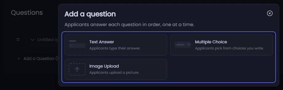 The picker that opens from Add a Question
