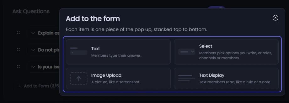 The picker that opens from Add to Form