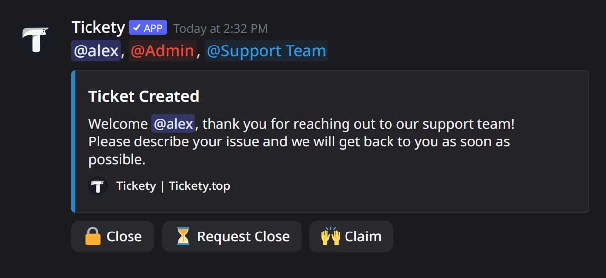 Close, Request Close and Claim under the first message in a ticket